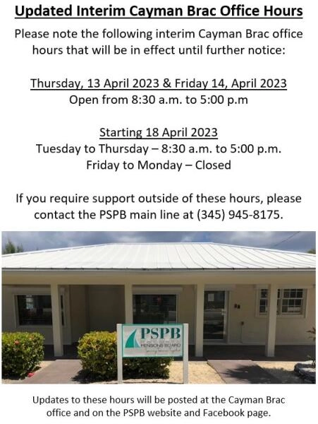 Updated Interim Cayman Brac Office Hours